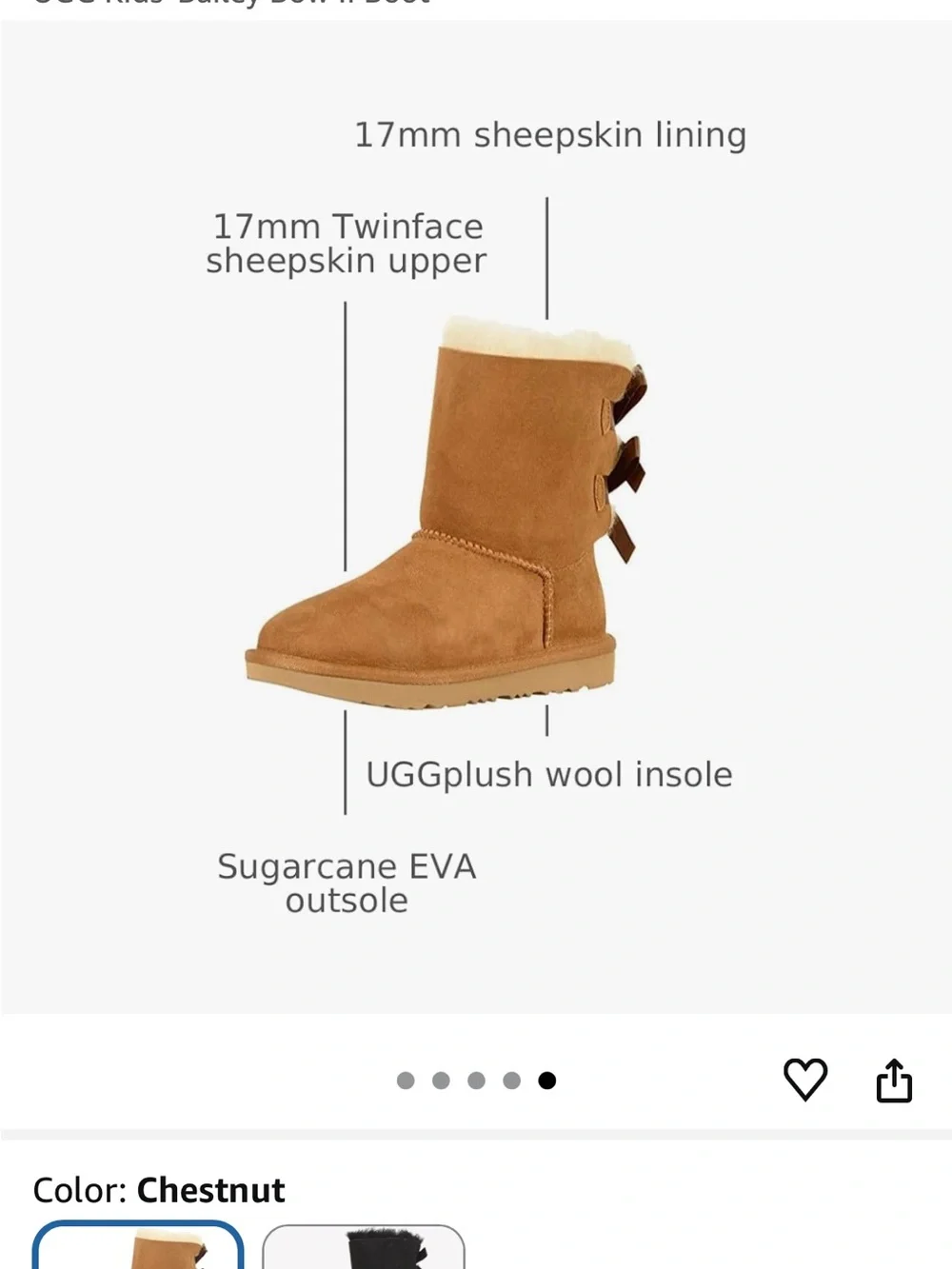 UGG Kids’ Bailey Bow II Boots – Size 1